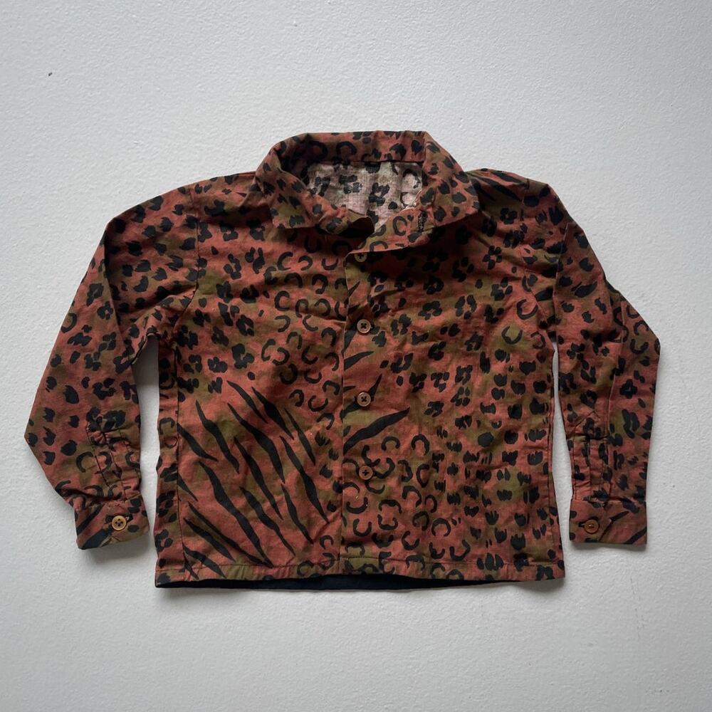 Vtg 80s KIDS Leopard Print Collared Long Sleeve Button Up Shirt / Punk Grunge